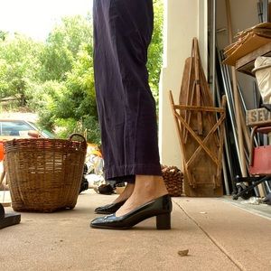 Vintage Lanvin Paris Black Block Heel Leather Mule Shoes- 7.5